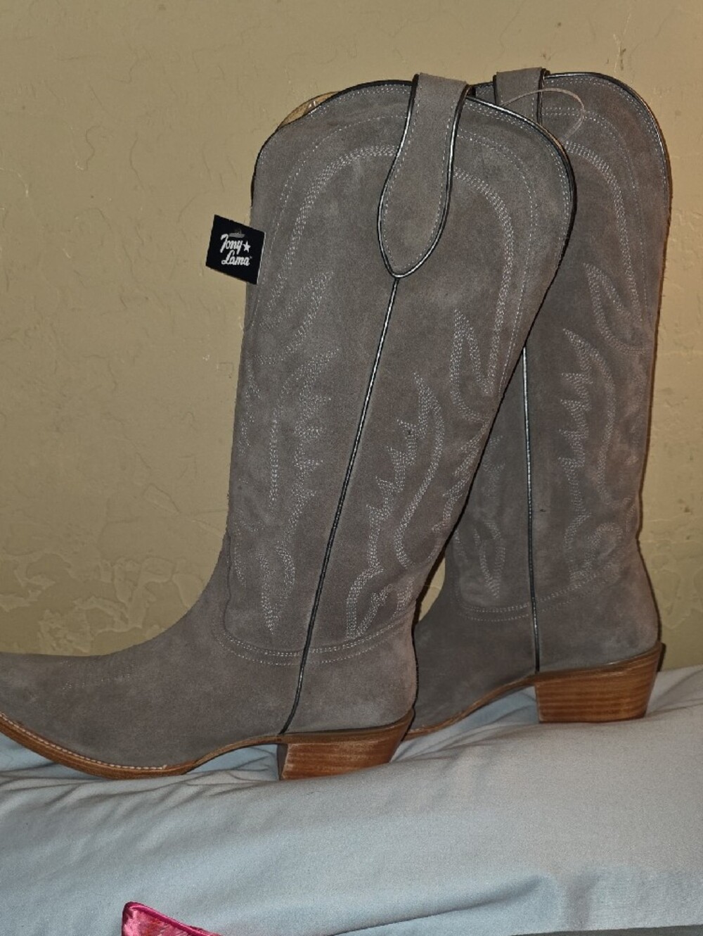 350- Tony Lama Ash Grey Liz Suede Western Knee-High Boots Dr4260 Size10B - Picture 3 of 14